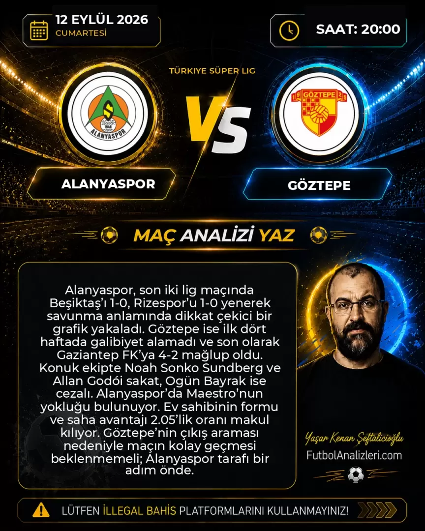 Alanyaspor – Göztepe İddaa Tahmini ve Maç Analizi